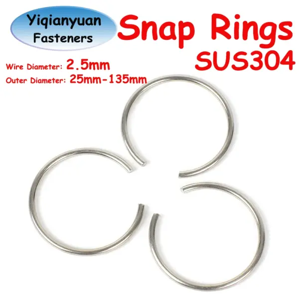 Yiqianyuan 10Pcs d0= 2.5mm SUS304 Stainless Steel Round Wire Snap Rings Hole Retainer Circlips for Shaft OD 25mm to 135mm