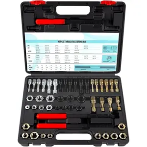 49-Piece Thread Chaser Set, UNC UNF & Metric Thread Repair Kit with Taps, Dies, and Files for Bolts, Nuts and Screws