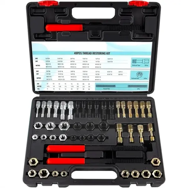 49-Piece Thread Chaser Set, UNC UNF & Metric Thread Repair Kit with Taps, Dies, and Files for Bolts, Nuts and Screws