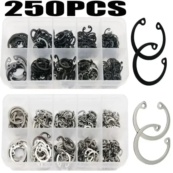 250pcs Assortment Kit Set M8 to M20 304 Stainless Steel Black 65mn Shaft Retaining Hole Clip Snap Ring C Type Internal Circlip