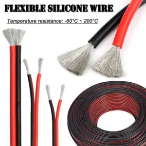 5/10m 2Pins Red Black Silicone Cable 30 28 26 24 22 20 18 16 15 14 12 10 8AWG High Temperature Resistant Soft Tinned Copper Wire