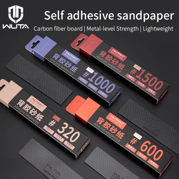WUTA Grinding Sandpaper Sheets with Carbon Fiber Board Self Adhesive Sticky Back Sand Paper for Leather, Wood, Metal, Plastic