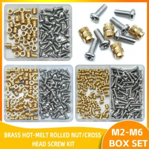 Brass/Copper Heat-Set Threaded Insert Nuts M2 M2.5 M3 M4 M5 M6 | 3D Printer Thermal Inserts | 304 Stainless Steel Phillips Screw