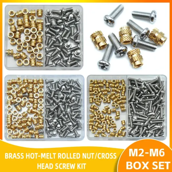 Brass/Copper Heat-Set Threaded Insert Nuts M2 M2.5 M3 M4 M5 M6 | 3D Printer Thermal Inserts | 304 Stainless Steel Phillips Screw