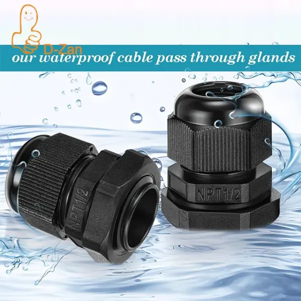 3/4" NPT Black Adjustable Cable Glands IP68 Waterproof Electrical Connectors, Nylon Cord Grips Strain Relief for Electrical Box