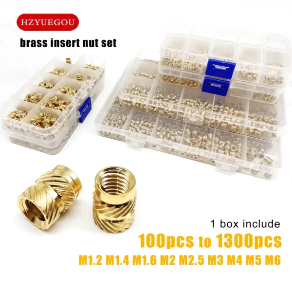 M1.4 M1.6 M2 M2.5 M3 M4 M5M6 Brass Copper Embedment Insert Nut Kit Set for Hot Heat Melt Injection 3D Print Twill Knurled Thread