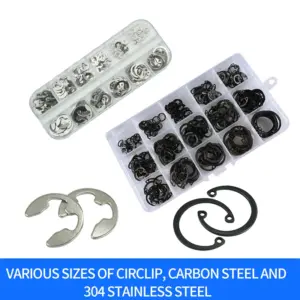 Washer 304 Washer Circlip Ring Kit C-type Elastic Seals Snap Retaining Washers Circlip Snap Retaining Black Washer Carbon steel