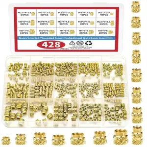 428pcs Brass Knurled Nuts Set Threaded Inserts Nut Assortment M2 M2.5 M3 M4 M5 for 3D Printing Accessories Heat Set Installation