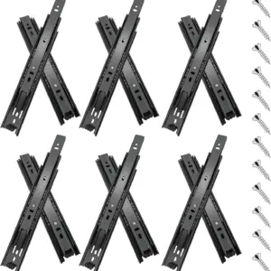 10 inch Drawer Slides 6 Pairs Full Extension Ball Bearing Side Mount Steel Drawer Runners 100 LB Capacity Black
