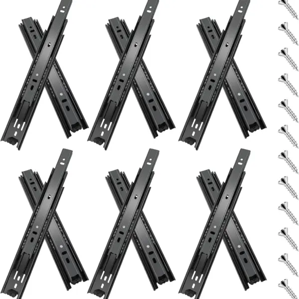 10 inch Drawer Slides 6 Pairs Full Extension Ball Bearing Side Mount Steel Drawer Runners 100 LB Capacity Black