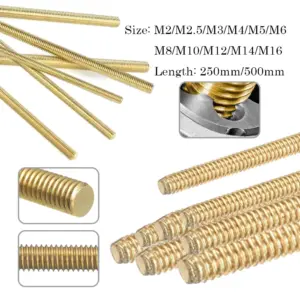 1pcs Brass Thread Rod M2 M2.5 M3 M4 M5 M6 M8 M10 M12 M14 M16x250/500MM Brass Metric Bolt Full Thread Shaft Rod Bar Stud