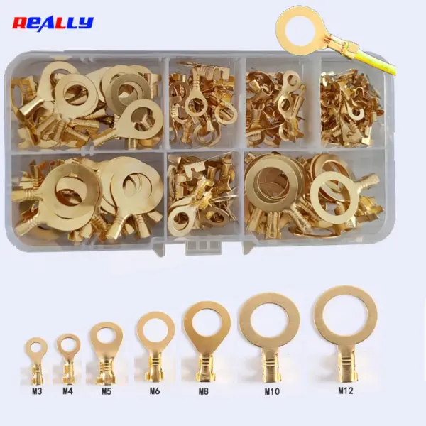 150/200PCS Circular Copper Crimped Terminal Kit M3-M12 Ring Wire Lugs Non-Insulated Cable Lugs Wire Connectors Grounding Sheet