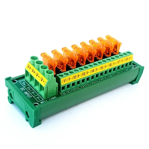 8 Position DIN Rail Mount DC Power Fuse Distribution Strip Module Terminal Block
