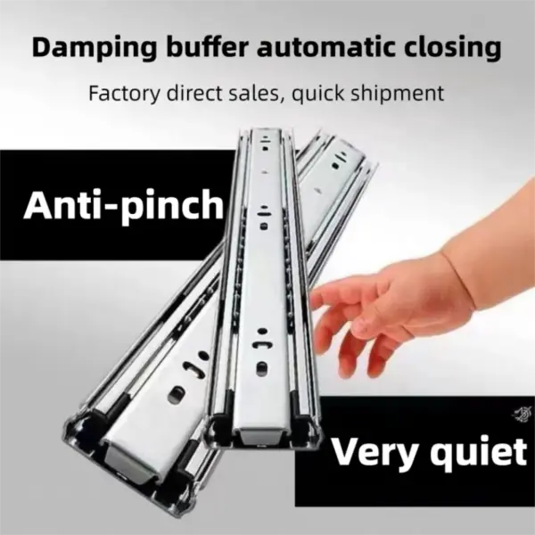 Heavy duty cold-rolled steel drawer slide rail -3-section soft closing damping rail, silent cabinet slide rail