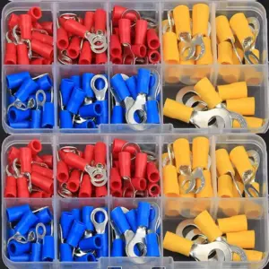 128Pcs Insulated Ring Terminal Crimp Connector Kit Ring Cable Wire Connectors Cord Pin End Butt Terminals RV1.25 RV2 RV5.5