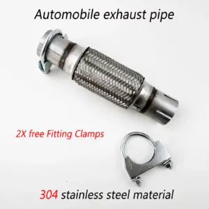 Automotive 304 Stainless Steel Exhaust Bellows Double-layer Braided Flexible Exhaust Muffler 2 Free Fitting Clamps