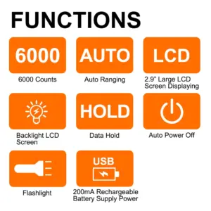 Multimeter With Flashlight Auto-ranging 6000 Counts Red Black Digital Multimeter Auto Power Off Compact Design