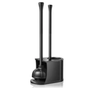 Toilet Plunger and Brush Set: in Stainless Steel Combo with Curved Bristles - Heavy Duty Toilet Unclogging for Family Bathroom