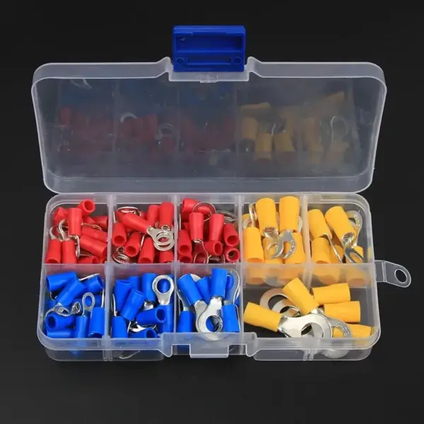 128PCS Insulated Ring Terminal Crimp Connector Kit Ring Cable Wire Connectors for RV1.25, RV2, RV5.5 Cord Pin End Butt Terminals