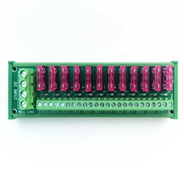 12 Position DIN Rail Mount DC Power Fuse Distribution Strip Module Terminal Block