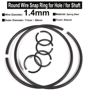 Yiqianyuan 10Pcs Snap Rings Wire Diameter 1.4mm Spring Steel Round Hole Retainer Circlips for Shaft OD 11mm to 58mm