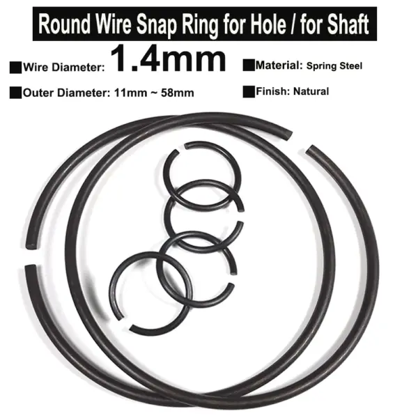 Yiqianyuan 10Pcs Snap Rings Wire Diameter 1.4mm Spring Steel Round Hole Retainer Circlips for Shaft OD 11mm to 58mm