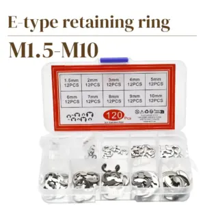 120pcs E Circlip Shaft External Retaining Ring Clip Washer M1.5-10 Stainless Steel Carbon Steel Circlip Washer for Shaft Fastene