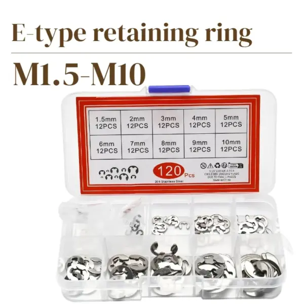 120pcs E Circlip Shaft External Retaining Ring Clip Washer M1.5-10 Stainless Steel Carbon Steel Circlip Washer for Shaft Fastene