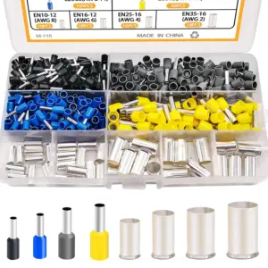 166/400PCS Wire Ferrules Kit 8 Sizes Silver Plated Copper Crimp Terminal Connector Sleeves for Wire Ends Terminals Kits