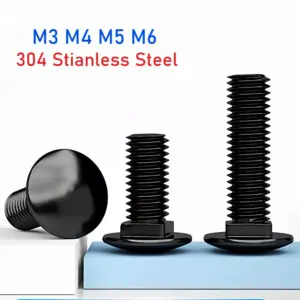 M3 M4 M5 M6 Black 304 Stainless Steel Carriage Bolts Round Head Square Neck Coach Screws Length 8mm-100mm