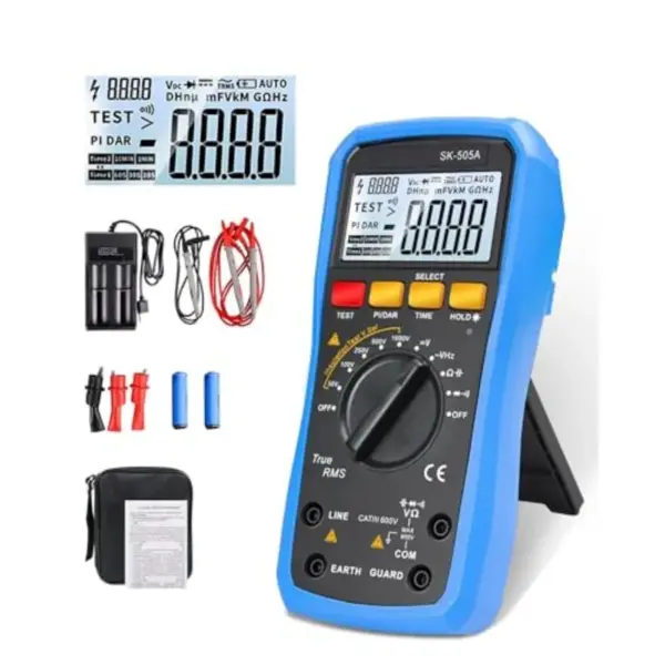 2-in-1 Insulation Resistance Meter and Digital Multimeter, 20GΩ/1000V Megohmmeter with Auto Range, Data Hold, AC/DC Voltage Tes
