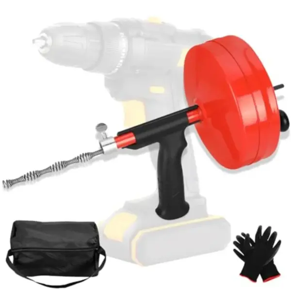 50 Foot Drain Auger, Use Manually or Drill Powered, Heavy Duty Flexible Plumbing Snake, With Gloves and Storage Bag, for Kitche
