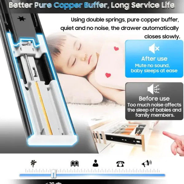 10'-24' 45mm Soft Close Drawer Slides Loading Capacity 45kg Runners Full Extension Ball Bearing Mute Rails 1 Pair