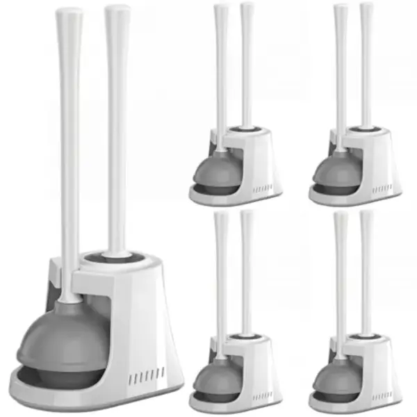 4 Set Toilet Plunger and Brush Set with Ventilated Holder 2 in 1 Toilet Bowl Brush and Heavy Duty Plunger Combo Bathroom Cleani
