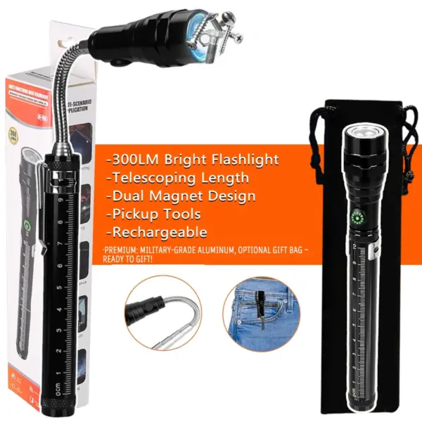 Multifunctional Led Flashlight Portable Telescopic Magnetic  Pen Handy Gift Tool For Picking Up Bolt Extendable Pickup Rod Stick