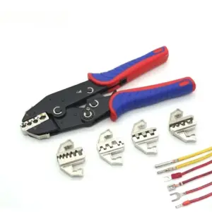 HS CIN-40J Ratchet Crimping Pliers Quick Change Head for Spade PV Insulated Bare Terminal Cold Press Industrial Electrical Tool