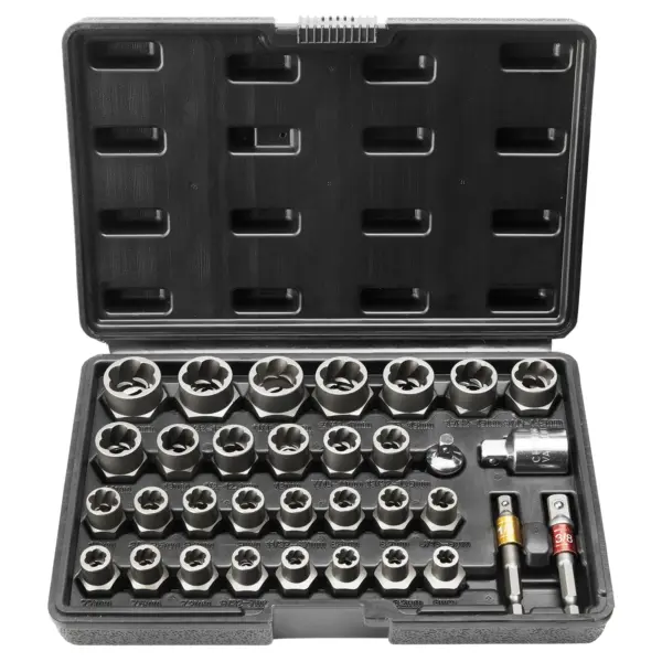 Bolt Extractor Set, 29-Piece Bolt And Nut Remover Set, 6mm To 10mm, , CR-MO Steel Extraction Socket Set With Storage Case, For