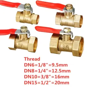 Brass ball valve 1/4'' 3/8'' 1/2'' Female Thread Ball Valve Brass Connector Joint Copper Pipe Fitting Coupler Adapter