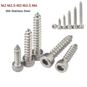 M2 M2.6 M3 M3.5 M4 304 Stainless Steel Allen Hex Hexagon Socket Cap Head Wood Screws Knurling Self-tapping Screw
