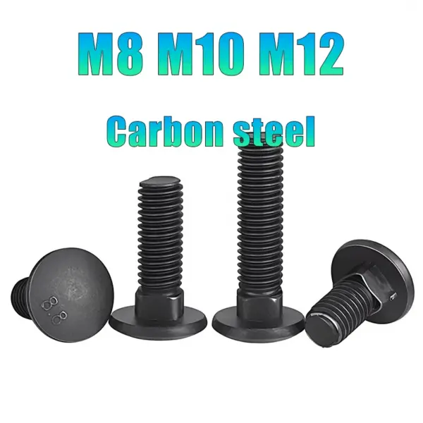 2-10pcs Black Carbon Steel 8.8 Grade Truss Round Head Square Neck Carriage Screw Bolt M8 M10 M12 For Shelf Desk Length 16-160mm