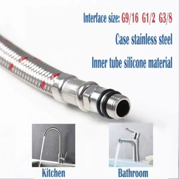 1 pair 60cm Flexible Plumbing Pipes G1/2 G3/8 G9/16 Supply Pipe Braided Hoses Basin Cold Hot Mixer Faucet Stainless Steel Water