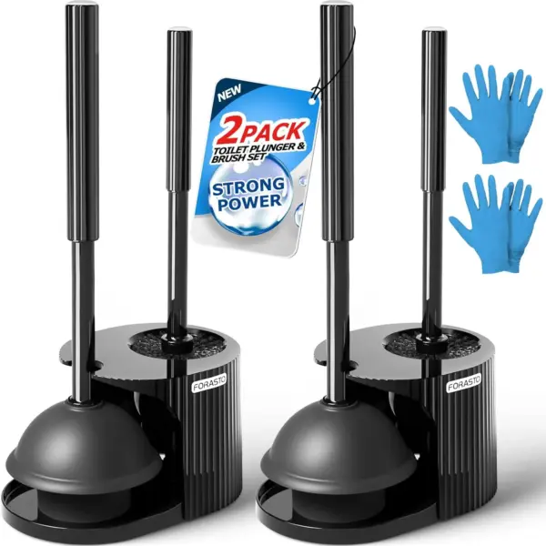 2 Pack 2 in 1 Toilet Brush and Plunger Set with Extended Handle, Heavy Duty Plunger for Clogged Toilet, Bathroom Cleaning Tools