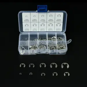 200pcs/Set 304 Stainless Steel E-Clip External Retaining Ring Assortment Kit M1.5-M10 Circlip Washer Assortment for Automotive