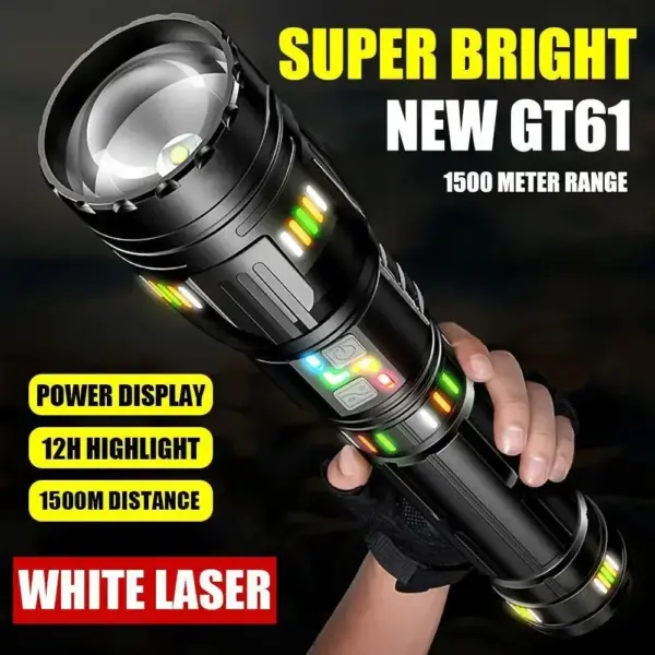 Ultra-bright LED flashlight adjustable zoom spotlight with battery level display Type-C charging outdoor emergency camping light