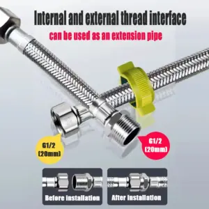 1PC 20cm to 200cm 4-point Internal and External Thread Interface Shower Hose 304 Stainless Steel Braided G1/2'' Flexible Pipe