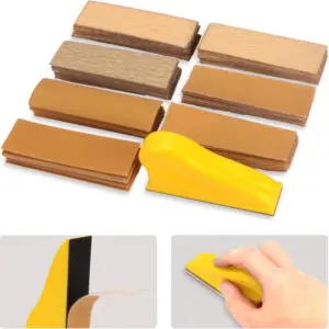 71PCS Micro Detail Sander Paper Kit with 3.5x1" Mini Hand Sanding Block 80-600Grit Hook & Loop for Wood Crafts, Metal Finishing