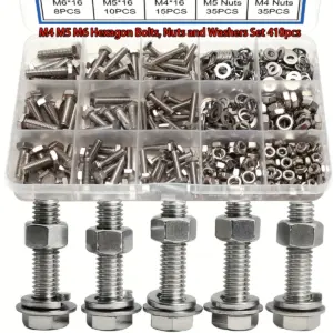 M4 M5 M6 Stainless steel hexagon bolt, screw and nut set, hexagon screw, hexagon nut, flat washer, spring washer