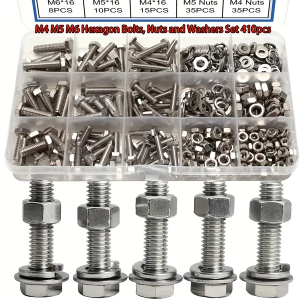 M4 M5 M6 Stainless steel hexagon bolt, screw and nut set, hexagon screw, hexagon nut, flat washer, spring washer