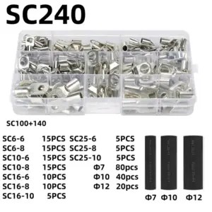 Ring Terminal Cable Shoes Lugs 35mm2 Tinned Copper Lug 60/240PCS Wire Eye Connectors Bare 60 Terminals Lugs Wire Copper Kit