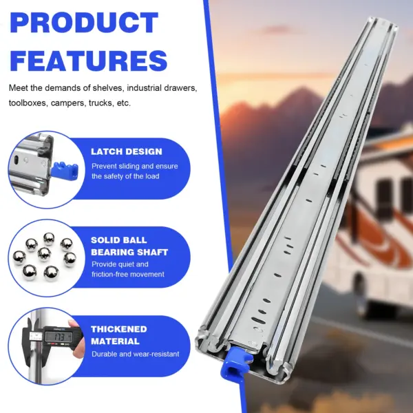 Heavy Duty Drawer Slides with Lock 3-Fold Guide Rail Rust Proof Full Extension Ball Bearing Rails for Furniture Hardware
